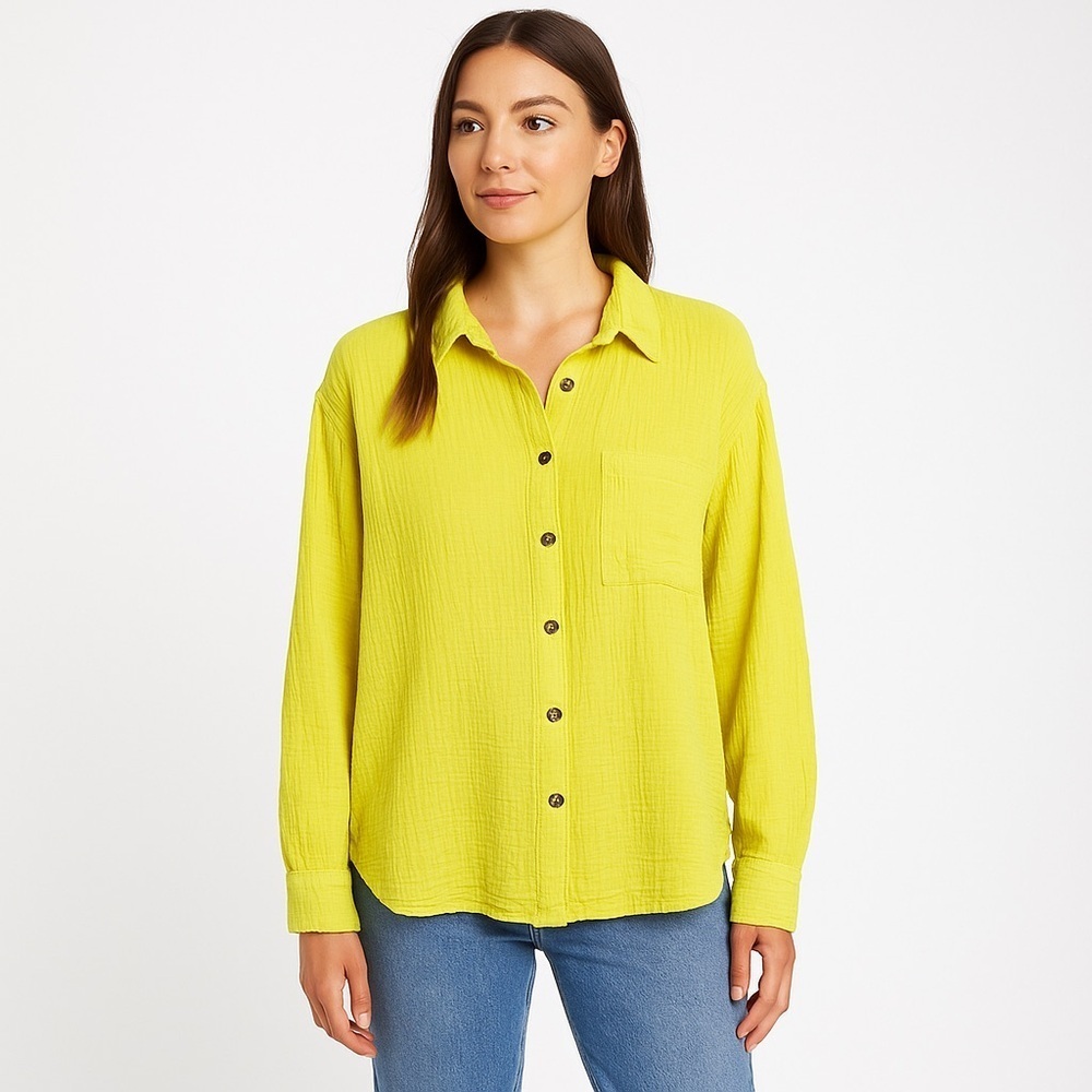 Billabong Right On Cotton Gauze Button Up Shirt Oversized Beachcore Yellow M